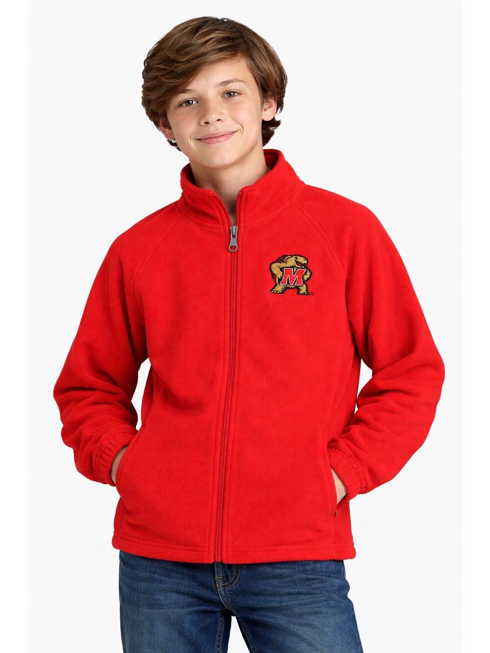 New Pro Edge Maryland Terrapins Fleece Jacket Red Full Zip Logo Youth 8/10